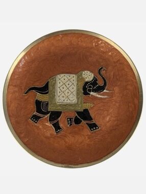 Vintage Lacquered Brass Elephant Wall Plate India 7"